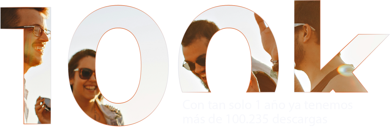 image with text: 'con tan solo 1 año ya tenemos mas de 100,000 descargas'